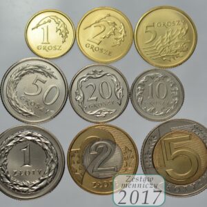 Komplet monet obiegowych 2017 r. UNC 9 sztuk