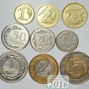 Komplet monet obiegowych 2016 r. UNC 9 sztuk