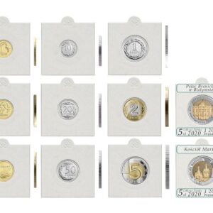 Komplet monet obiegowych i 5 zł 2020 UNC 11 sztuk + holdery + opisy